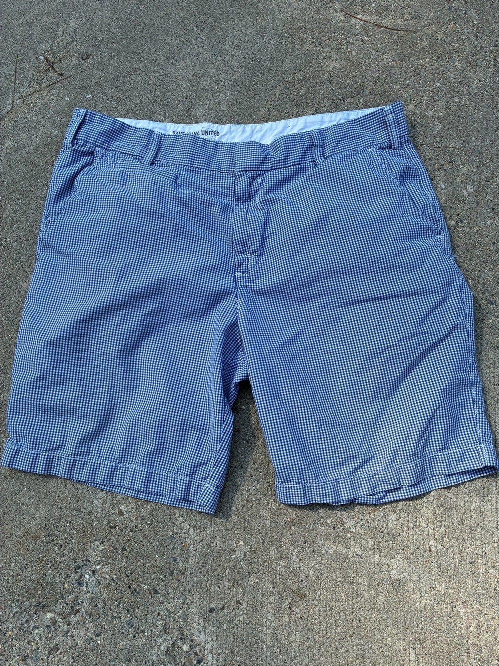 Save Khaki United Men’s Gingham Check  Shorts Size 36 Blue White USA Made